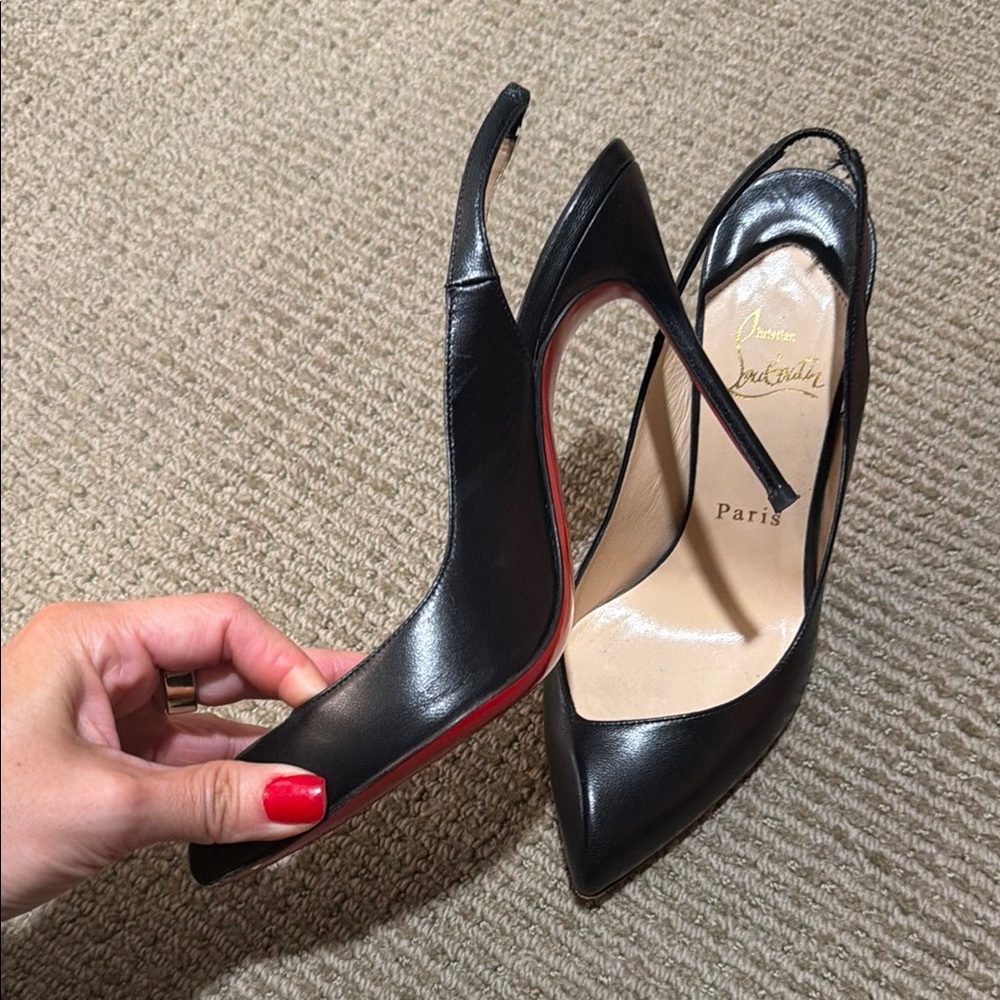 Christian Louboutin Black Leather Slingback Pumps with Red Sole